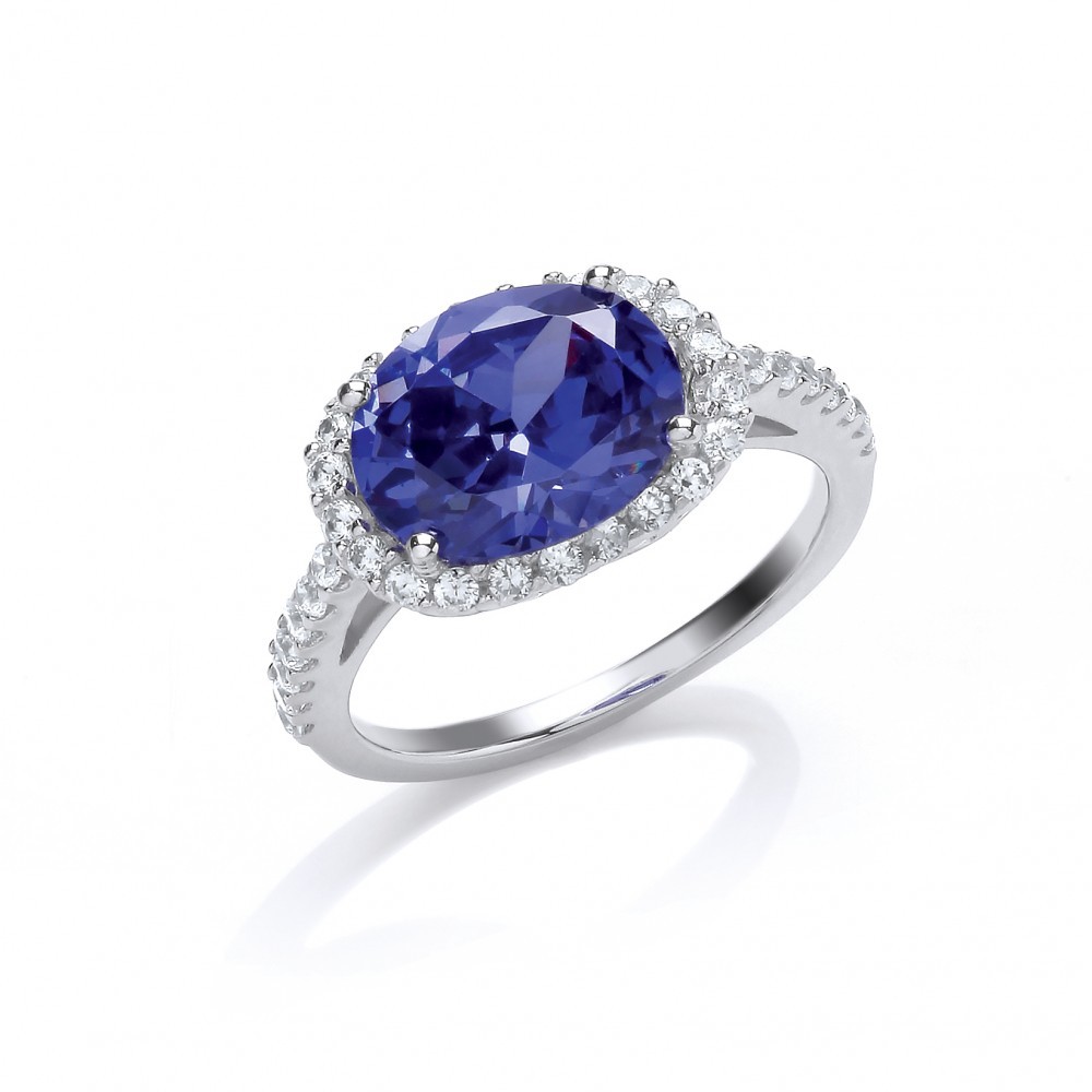 Silver Cubic Zirconia And Synthetic Tanzanite Solitaire Ring