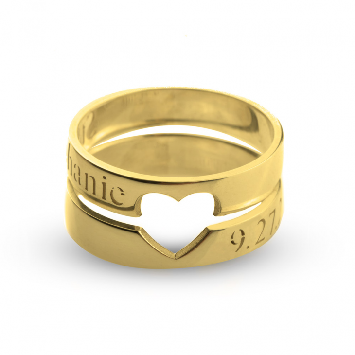 Couple Rings With Cut Out Heart in Gold Plating