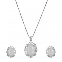 Sterling Silver White Zirconia Crystal Necklace & Pendant Set