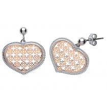  SILVER AND ROSE GOLD PLATE HEART MESH DESIGN EARRINGS