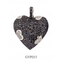 Silver And Cubic Zirconia Black And White Heart Pendant
