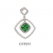 Silver Cubic Zirconia And Synthetic Emerald Square Drop Pendant