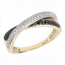 Fancy 9ct Gold White & Black C/Z Cross Over Dress Ring