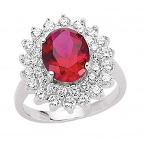 Silver Ruby And Cubic Zirconia Cluster Ring