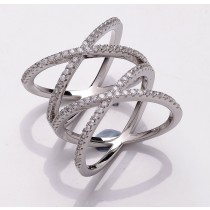 Criss Cross Crystal Silver Ring
