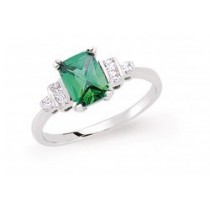 Silver Cubic Zirconia And Emerald Ring
