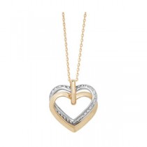 9ct Yellow, White And Rose Gold Necklace With Zirconia Double Heart Pendant