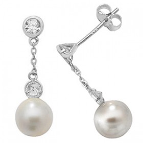 9ct White Gold Pearl & Crystal Earrings