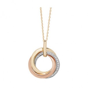 9ct Trio Gold Necklace And Crystal Circle Pendant